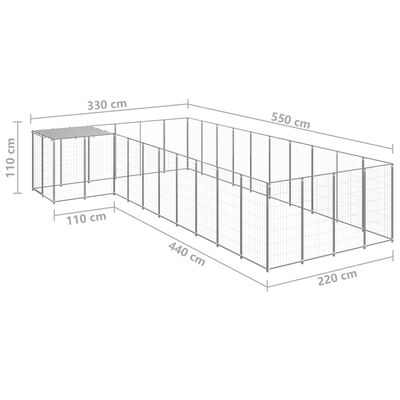 vidaXL Dog Kennel Silver 13.31 m² Steel