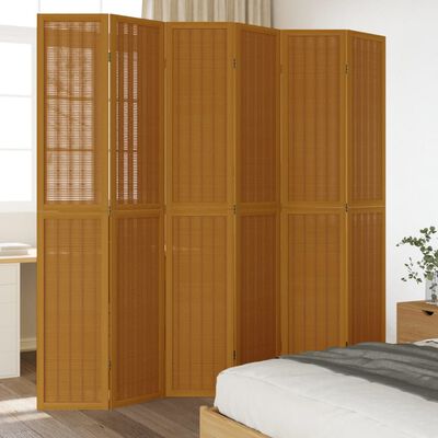 vidaXL Room Divider 6 Panels Brown Solid Wood Paulownia