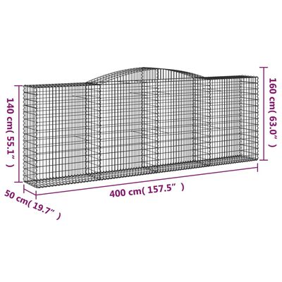 vidaXL Arched Gabion Baskets 7 pcs 400x50x140/160 cm Galvanised Iron