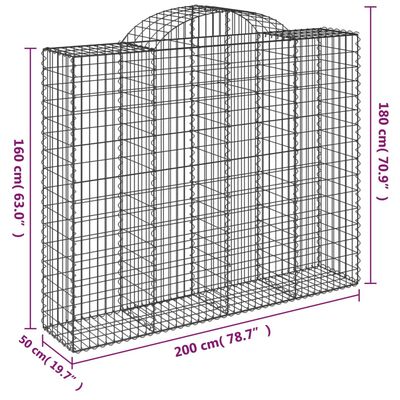 vidaXL Arched Gabion Baskets 2 pcs 200x50x160/180 cm Galvanised Iron