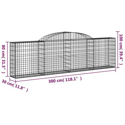 vidaXL Arched Gabion Baskets 12 pcs 300x30x80/100 cm Galvanised Iron