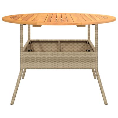 vidaXL Garden Table with Acacia Wood Top Beige Ø110x71 cm Poly Rattan