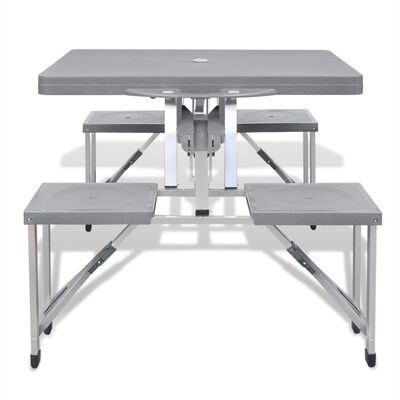 Foldable Camping Table Set with 4 Stools Aluminium Extra Light Grey