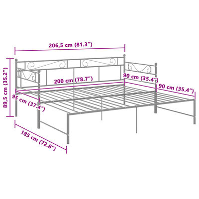 vidaXL Pull-out Sofa Bed Frame without Mattress Grey Metal 90x200 cm