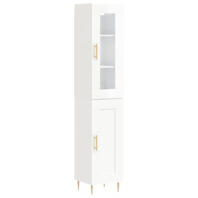 vidaXL Highboard High Gloss White 34.5x34x180 cm Engineered Wood