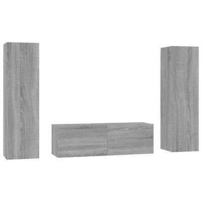 vidaXL 3 Piece TV Cabinet Set Grey Sonoma Engineered Wood