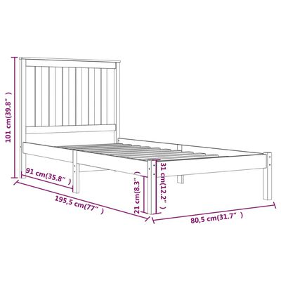 vidaXL Bed Frame without Mattress Honey Brown Solid Wood Small Single