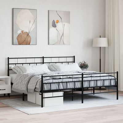 vidaXL Metal Bed Frame without Mattress with Footboard Black 193x203 cm