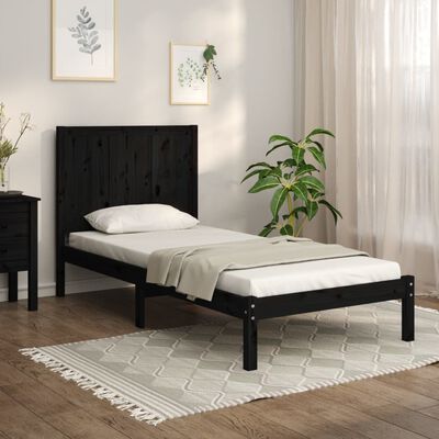 vidaXL Bed Frame without Mattress Black 75x190 cm Small Single Solid Wood Pine