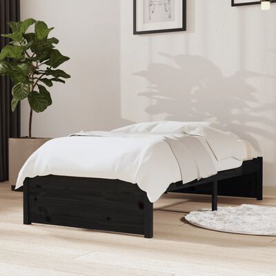 vidaXL Bed Frame without Mattress Black Solid Wood 75x190 cm Small Single