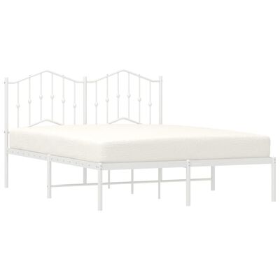 vidaXL Metal Bed Frame without Mattress with Headboard White 135x190 cm Double