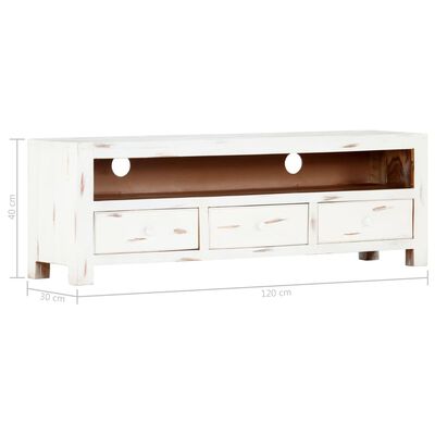 vidaXL TV Cabinet White 120x30x40 cm Solid Acacia Wood