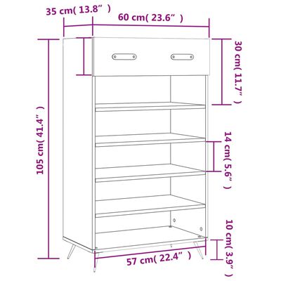 vidaXL Shoe Cabinet High Gloss White 60x35x105 cm Engineered Wood