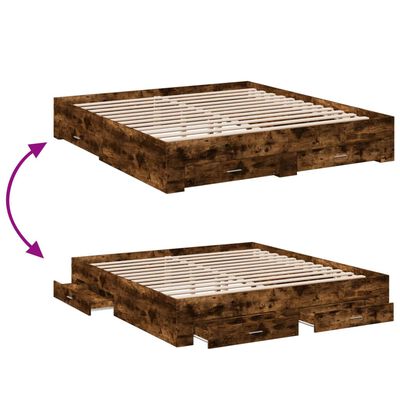 vidaXL Bed Frame with Drawers without Mattress Smoked Oak 200x200 cm