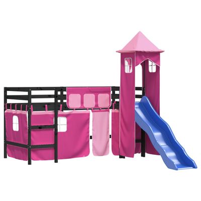 vidaXL Kids' Loft Bed with Tower without Mattress Pink 80x200 cm