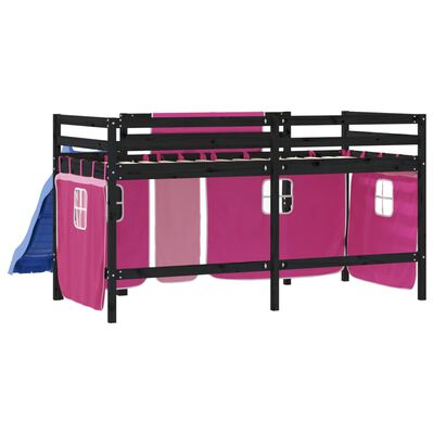 vidaXL Kids' Loft Bed with Curtains without Mattress Pink 90x190 cm Single