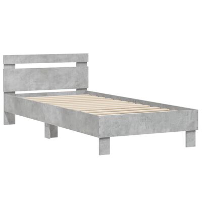 vidaXL Bed Frame without Mattress with Headboard Concrete Grey 75x190 cm Small Single