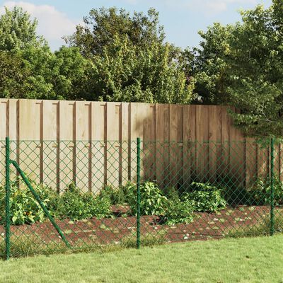 vidaXL Chain Link Fence with Spike Anchors Green 1x25 m