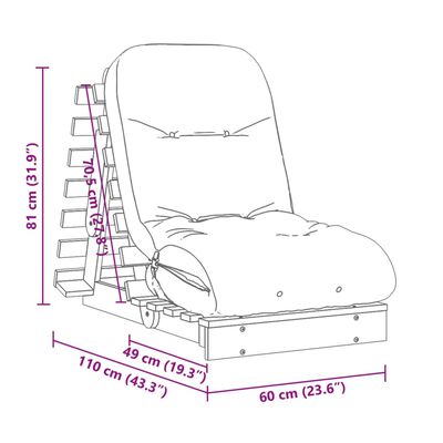 vidaXL Futon Sofa Bed with Mattress 60x206x11 cm Solid Wood Pine