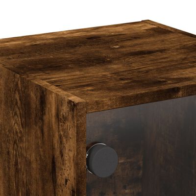 vidaXL Bedside Cabinet with Glass Door Smoked Oak 35x37x35 cm