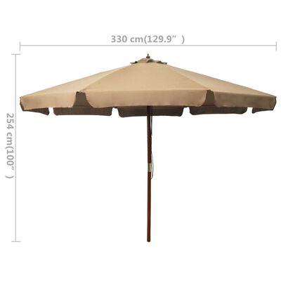 vidaXL Garden Parasol with Wooden Pole 330 cm Taupe