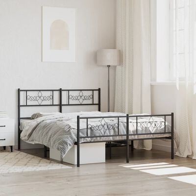 vidaXL Metal Bed Frame without Mattress with Footboard Black 140x190 cm