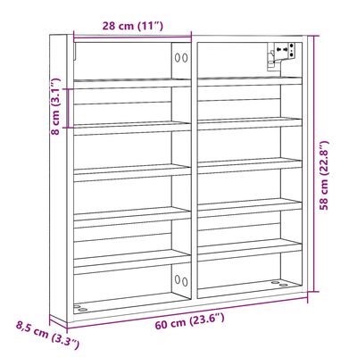 vidaXL Vitrine Cabinet Grey Sonoma 60x8.5x58 cm Engineered Wood