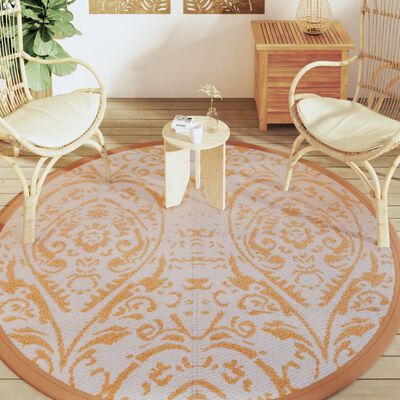 vidaXL Outdoor Carpet Orange and White Ø200 cm PP