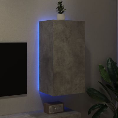 vidaXL TV Wall Cabinet with LED Lights Concrete Grey 40.5x35x80 cm