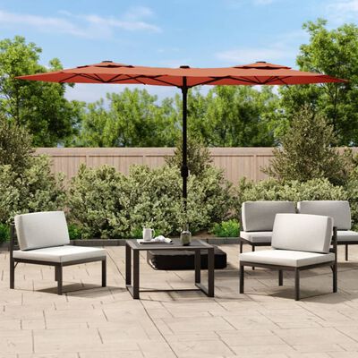 vidaXL Double-Head Garden Parasol with LEDs Terracotta 316x240 cm