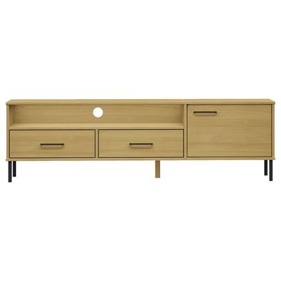 vidaXL TV Cabinet with Metal Legs Brown Solid Wood Pine OSLO