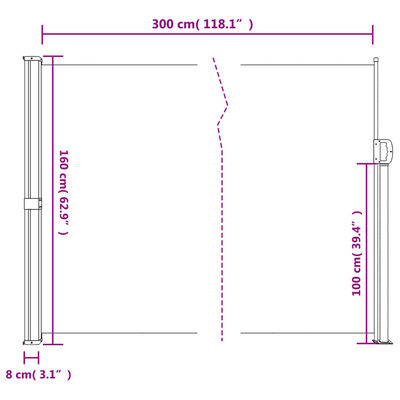 vidaXL Retractable Side Awning Black 160x300 cm