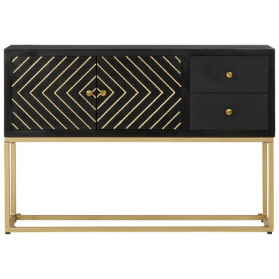 vidaXL Sideboard Black and Gold 110x30x75 cm Solid Wood Mango