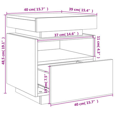 vidaXL Bedside Cabinet with LED Lights Black 40x39x48.5 cm