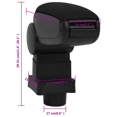 vidaXL Car Armrest Black 13x31.5x(29-51) cm ABS