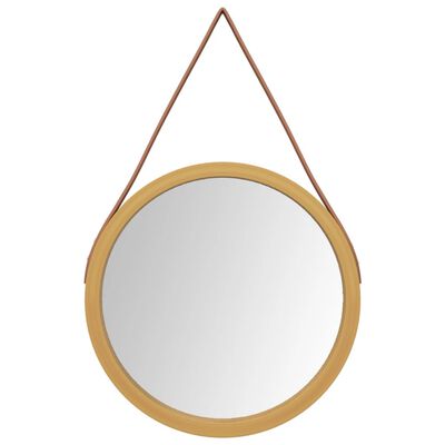 vidaXL Wall Mirror with Strap Gold Ø 35 cm