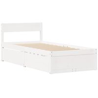 vidaXL Bed Frame with Drawers White 75x190 cm Small Single Solid Wood Pine