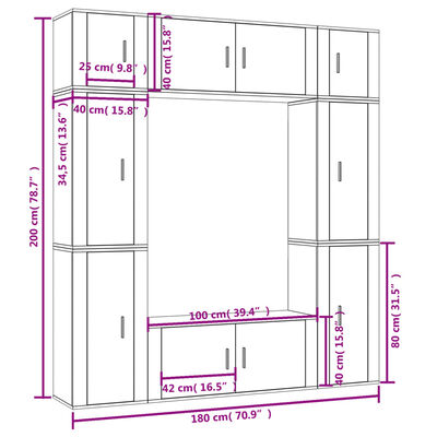 vidaXL 8 Piece TV Cabinet Set High Gloss White Engineered Wood