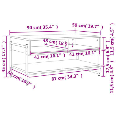 vidaXL Coffee Table Smoked Oak 90x50x45 cm Engineered Wood