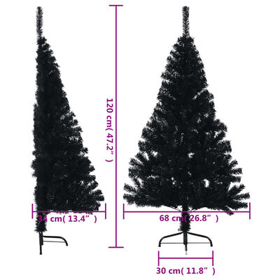 vidaXL Artificial Half Christmas Tree with Stand Black 120 cm PVC