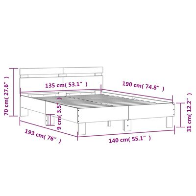 vidaXL Bed Frame without Mattress Black 135x190 cm Double