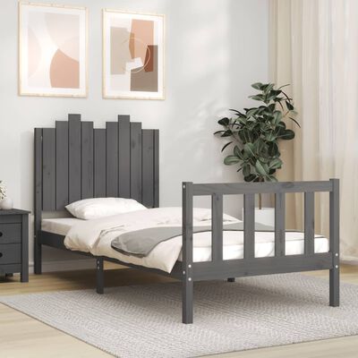 vidaXL Bed Frame with Headboard Grey 90x190 cm Single Solid Wood