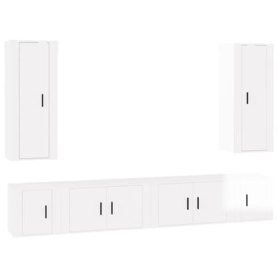 vidaXL 6 Piece TV Cabinet Set High Gloss White Engineered Wood