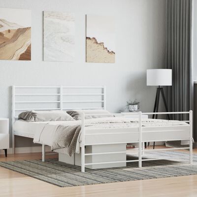 vidaXL Metal Bed Frame without Mattress with Footboard White 135x190 cm Double