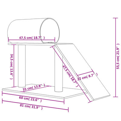 vidaXL Cat Scratching Posts with Tunnel and Ladder Cream 55.5 cm