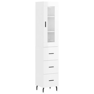 vidaXL Highboard High Gloss White 34.5x34x180 cm Engineered Wood