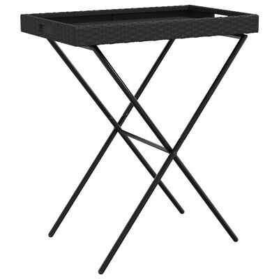 vidaXL Folding Tray Table Black 65x40x75 cm Poly Rattan