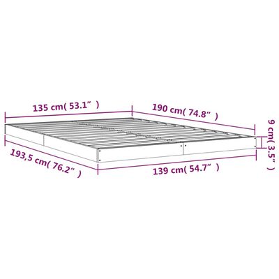 vidaXL Bed Frame without Mattress Grey 135x190 cm Double Solid Wood Pine