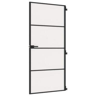 vidaXL Interior Door Slim Black 93x201.5 cm Tempered Glass and Aluminium