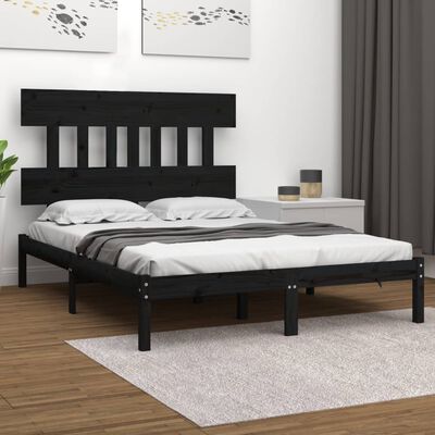 vidaXL Bed Frame without Mattress Black 135x190 cm Double Solid Wood